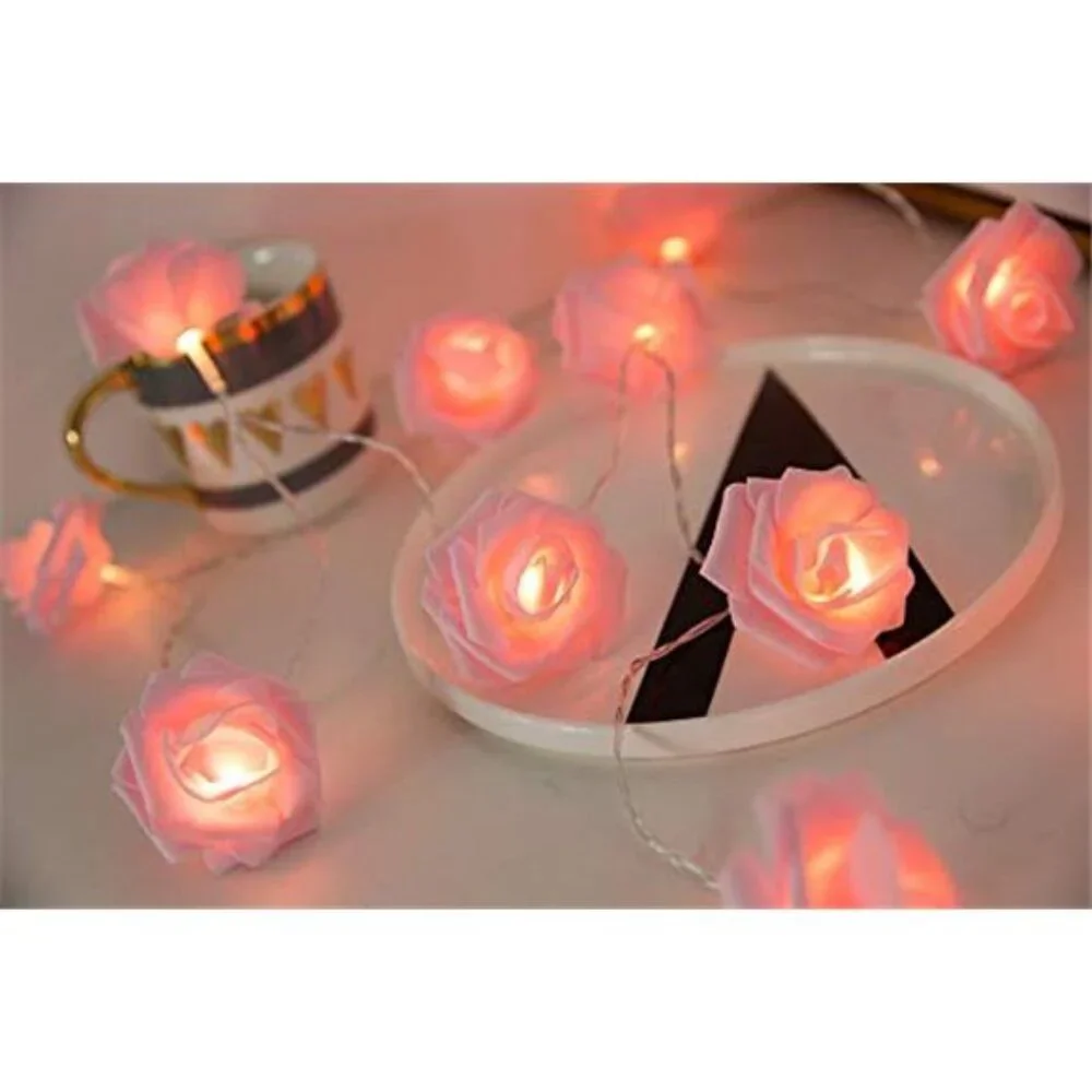 Pink Rose Flower String Lights Battery Operated Warm LED Wedding Party Decor